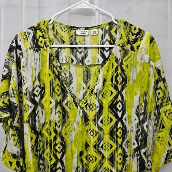 Cato Blouse Green Black Grunge Festival Casual Boho Aztec 26/28W - Picture 2 of 8